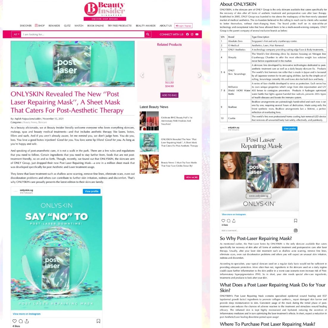 ONLYSKIN’s Post Laser Repairing Mask contains specialised epidermal wound healing and EGF (epidermal growth factor) ingredients to promote collagen synthesis., repair damaged skin barrier and provide deep moisturization to skin. Consistent usage of the mask during the initial phase of post-treatment care reduces the chances of adverse reaction to the treatment and stimulates wound healing efficacy. The inflamed skin is kept highly moisturized and hydrated, reducing the secretion of inflammatory mediators and in turn optimizing the laser treatment’s effects. In short, expect a reduction in post Aesthetic/Laser healing downtime period upon usage!