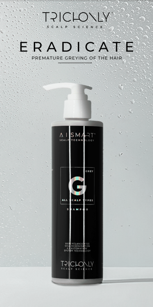 Reverse the signs of aging with TRICHONLY Anti-Grey Hair Shampoo. This powerful formula effectively eradicates grey hair.