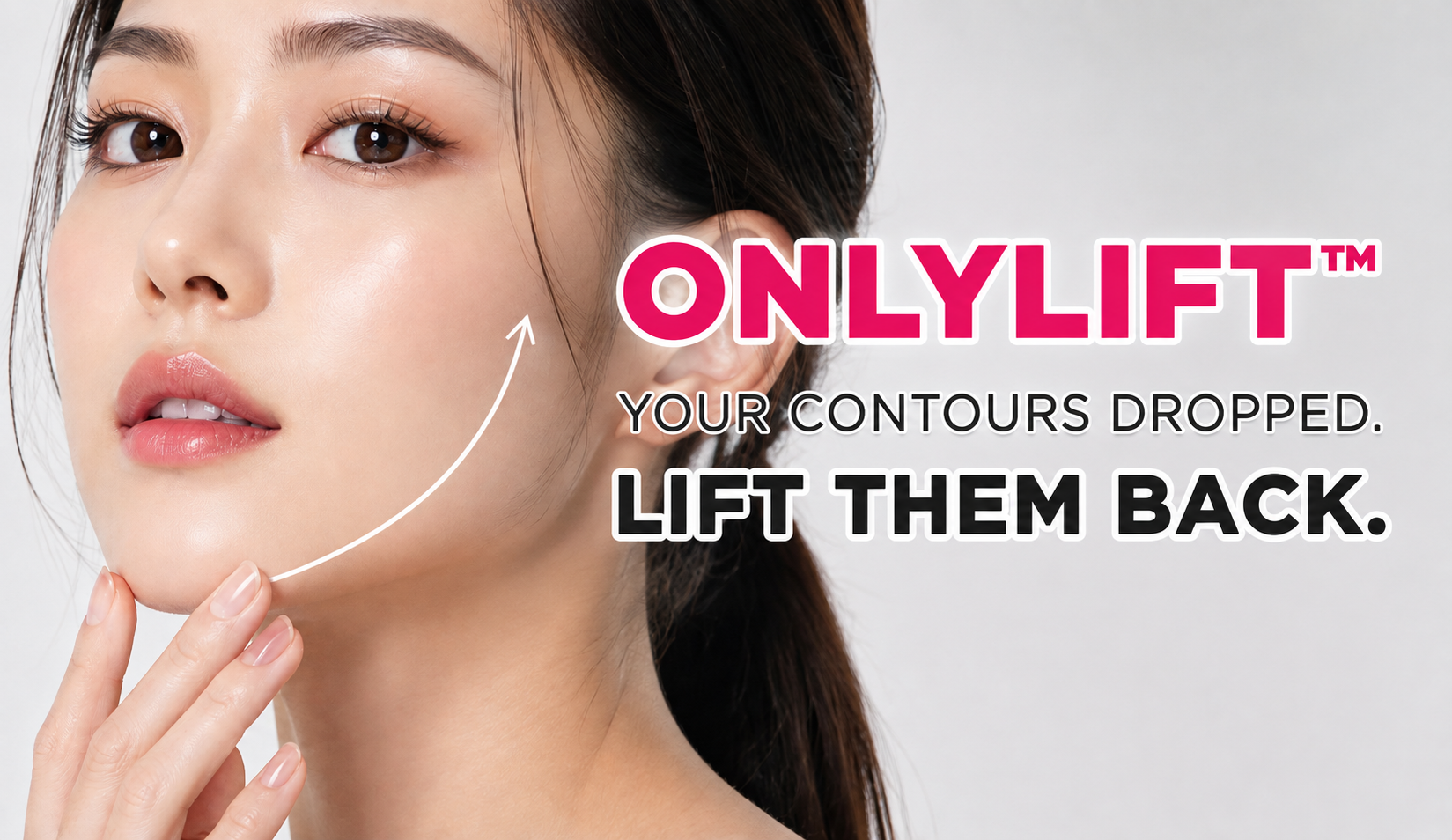 Close-up of woman's lifted jawline during ONLYLift™ face lifting treatment